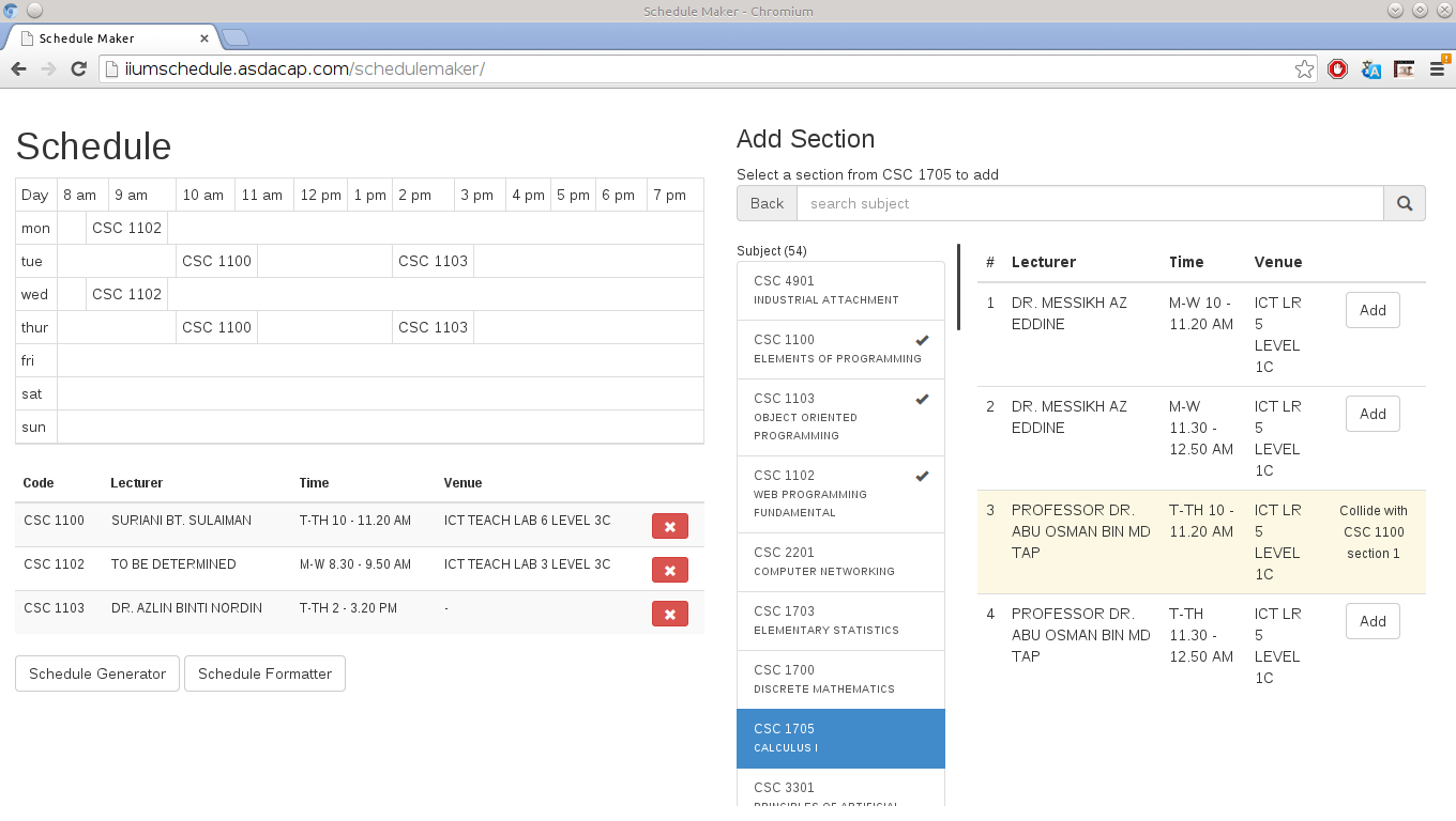 SemiAutomatic IIUM Schedule Maker